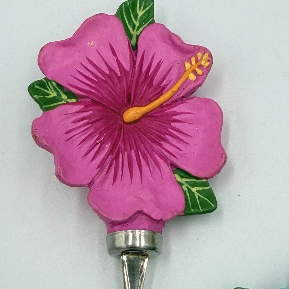 VTG Hibiscus Cocktail Picks Tiki Charcuterie Appetizer Forks Luau Decor Tropical